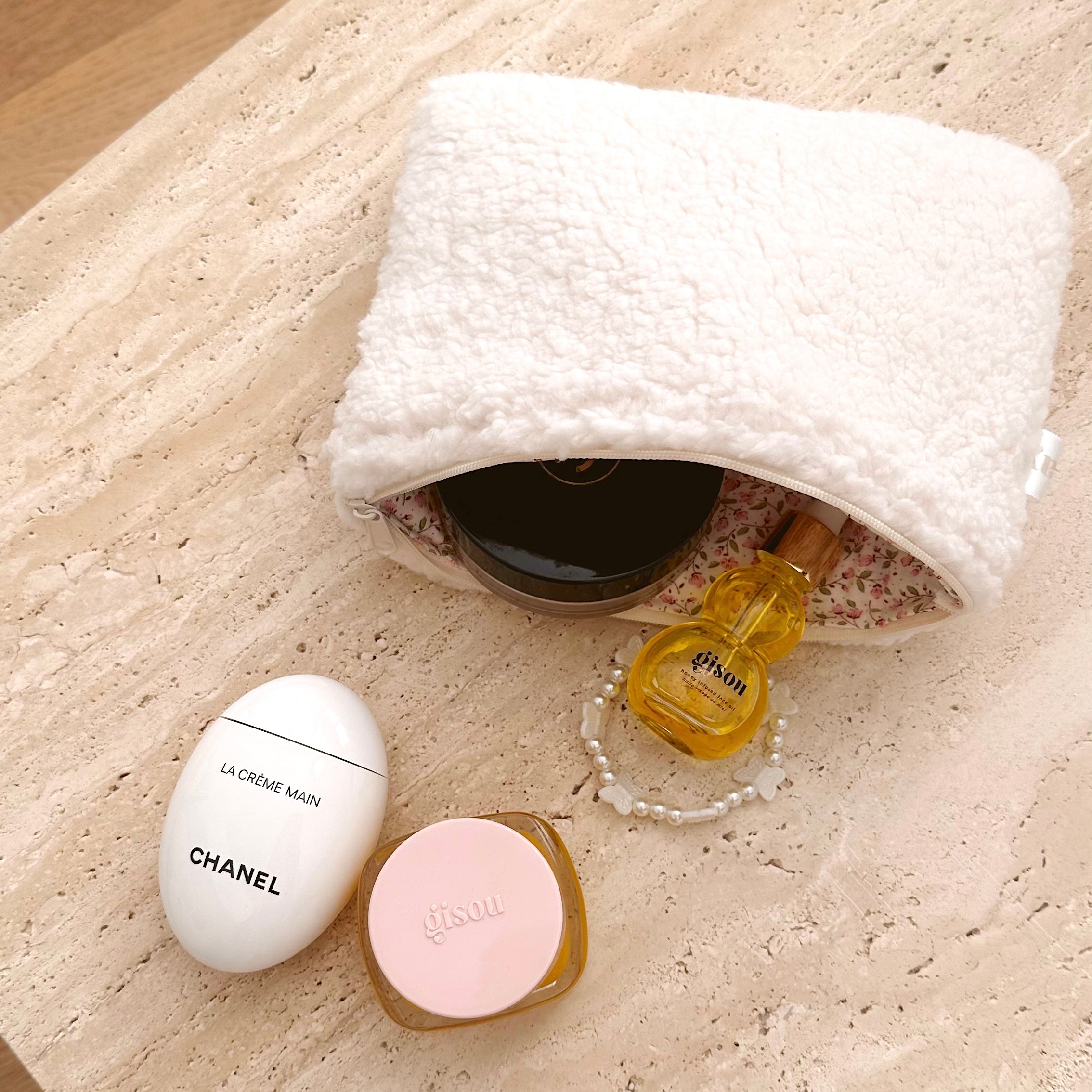 BEIGE MAKEUP BAG POUCH TRAVEL PURSE COSMETICS-AYJAY