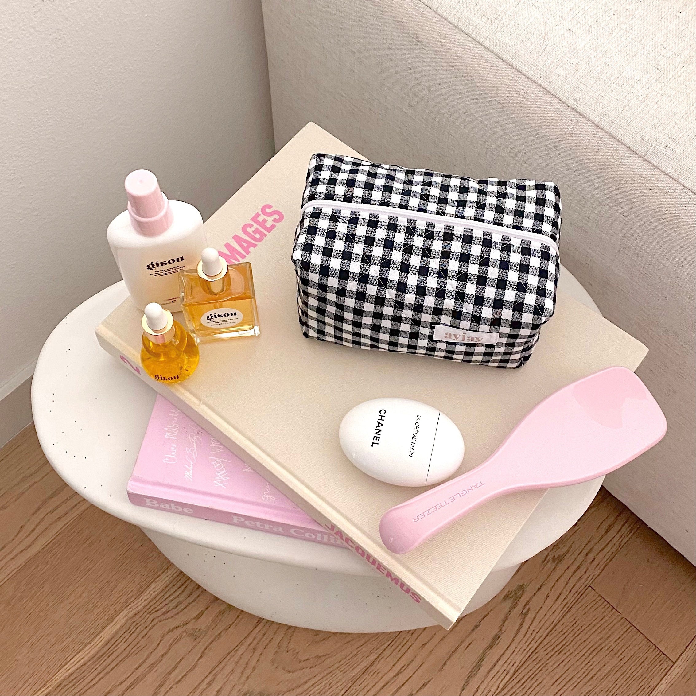 BLACK GINGHAM MAKE-UP BAG-AYJAY