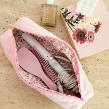 Load image into Gallery viewer, HAIR TOOL BAG BABY PINK TEDDY + CREAM FLORAL
