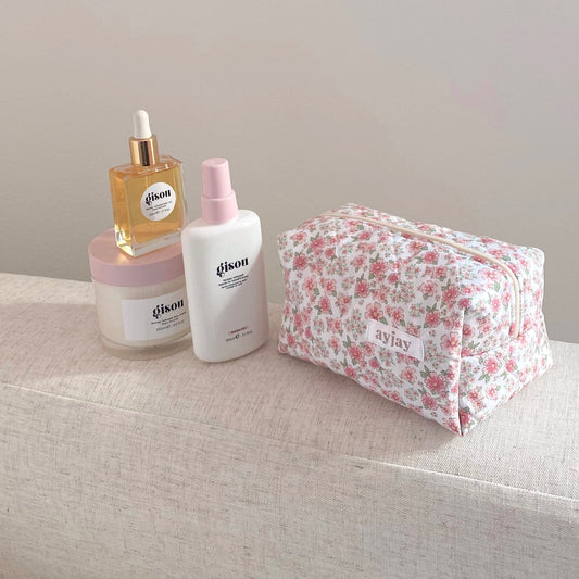 CUTE PINK FLORAL MAKEUP TOILETRY BAG