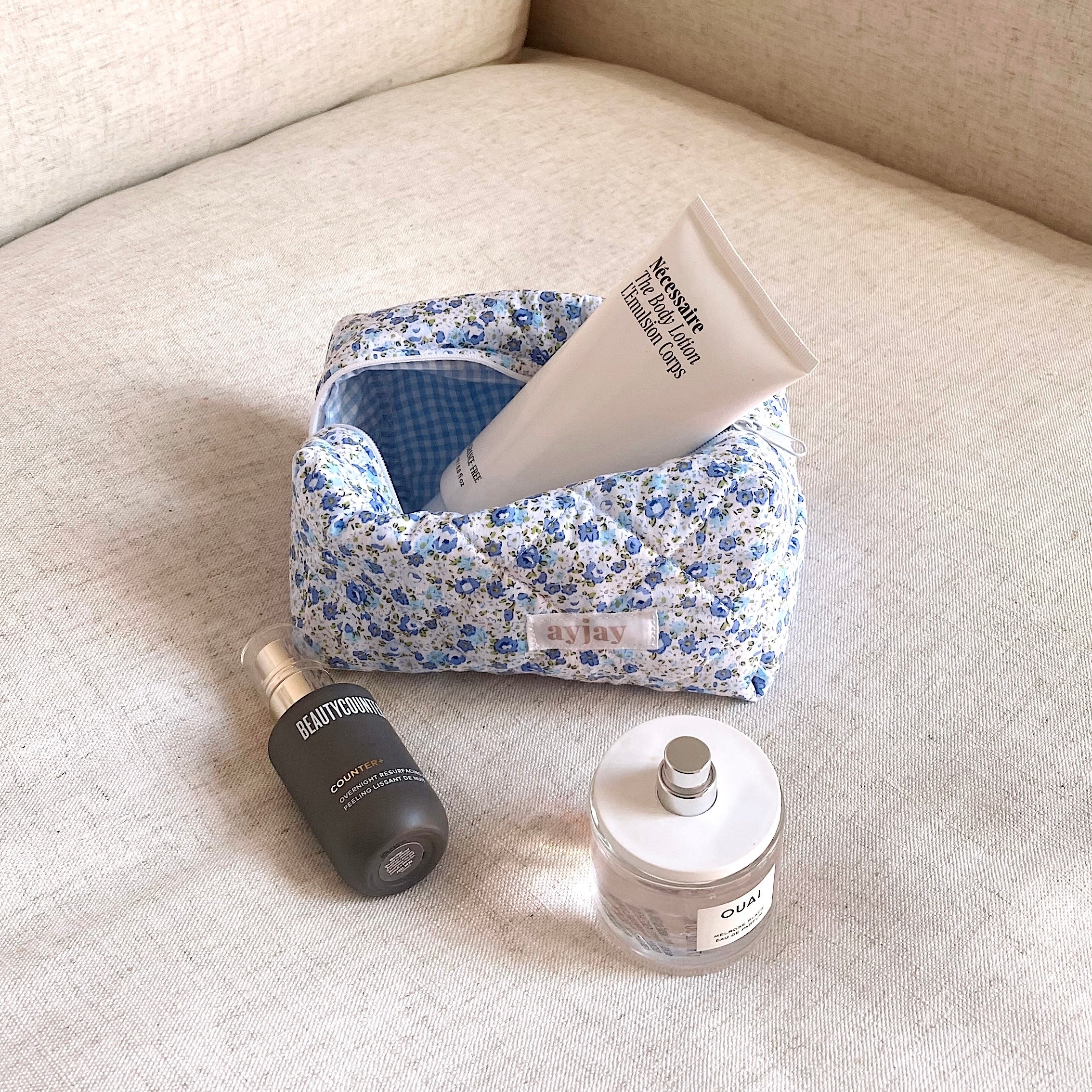 Blue Floral Makeup Toiletry Travel Bag 
