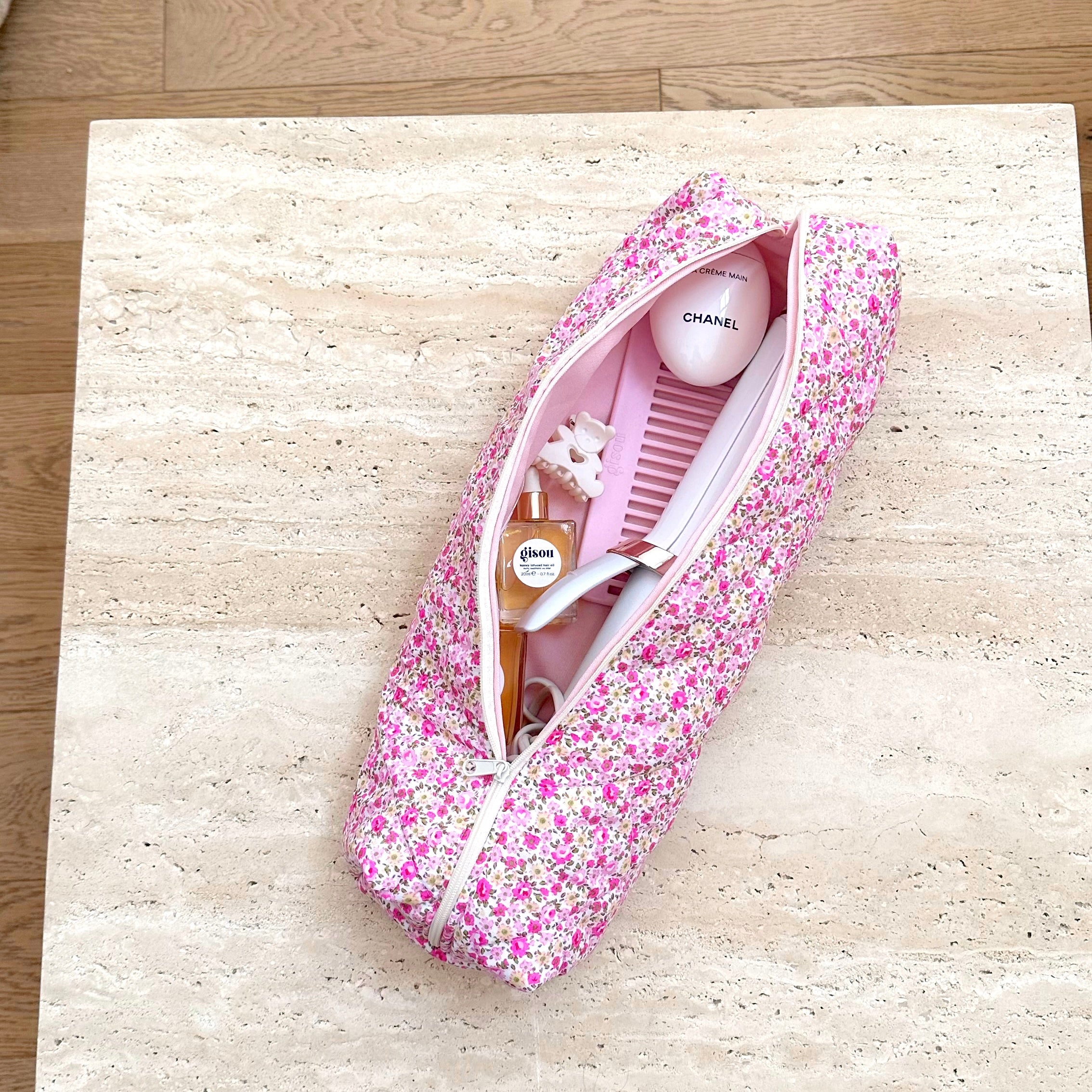 DARK PINK FLORAL HAIRTOOL BAG-AYJAY