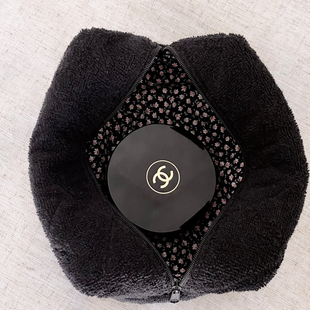 BLACK TERRYCLOTH MAKEUP COSMETICS BAG TRAVEL TOILETRY